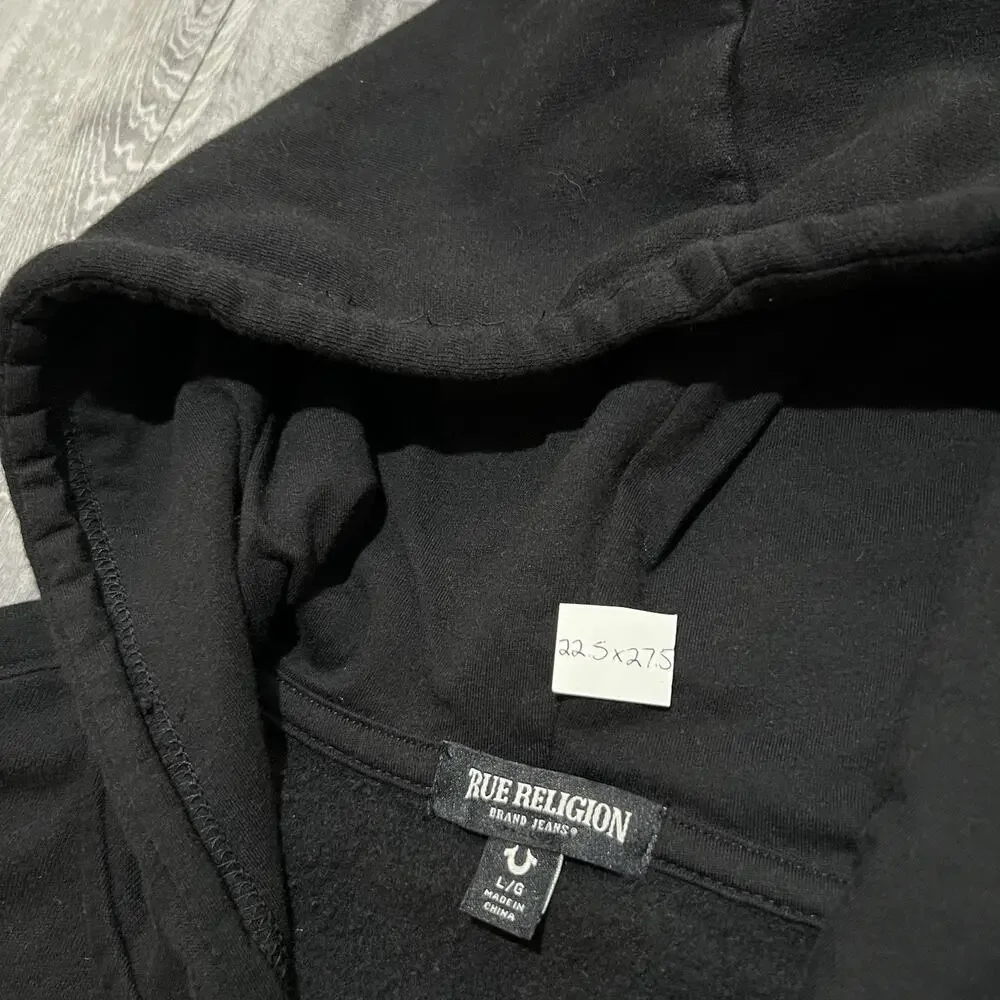 True Religion Metallic City Buddha Zip Up Hoodie Medium Black Womens Sz L